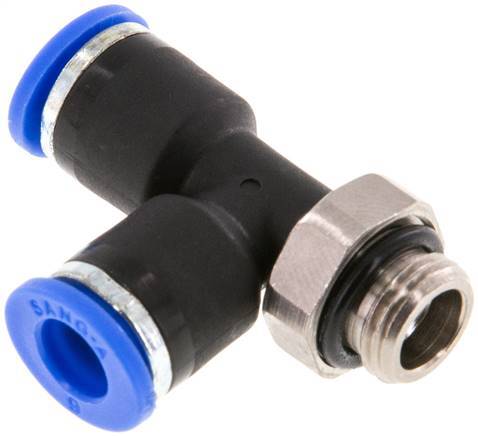 [F25GW] 6mm x G1/8'' rechtwinkliges T-Stück Steckverschraubung mit Außengewinde Messing/PA 66 NBR drehbar