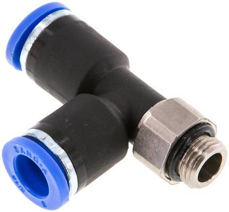 [F25GX] 8mm x G1/8'' rechtwinkliges T-Stück Steckverschraubung mit Außengewinde Messing/PA 66 NBR drehbar