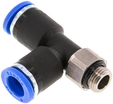 [F25GX] Raccord enfichable en T à angle droit 8mm x G1/8'' avec filetage mâle Laiton/PA 66 NBR orientable