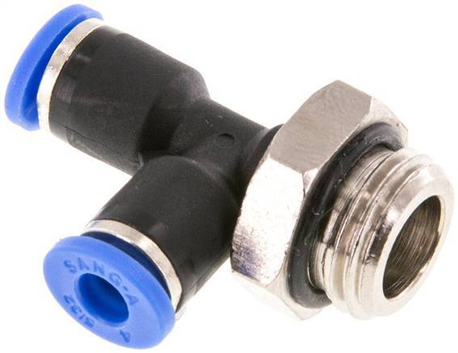 [F25GZ] Raccord enfichable en T à angle droit 4mm x G1/4'' avec filetage mâle Laiton/PA 66 NBR orientable