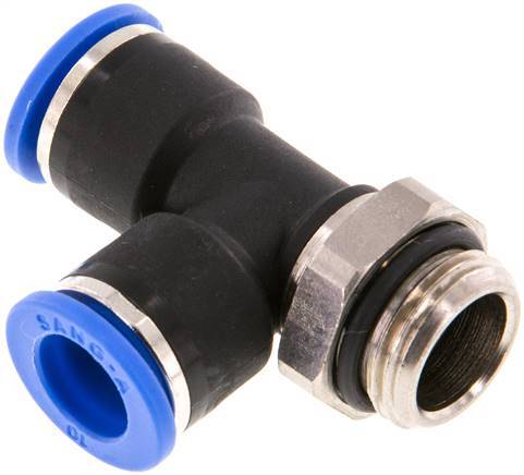 [F25H8] Raccord enfichable en T à angle droit 10mm x G3/8'' avec filetage mâle Laiton/PA 66 NBR orientable
