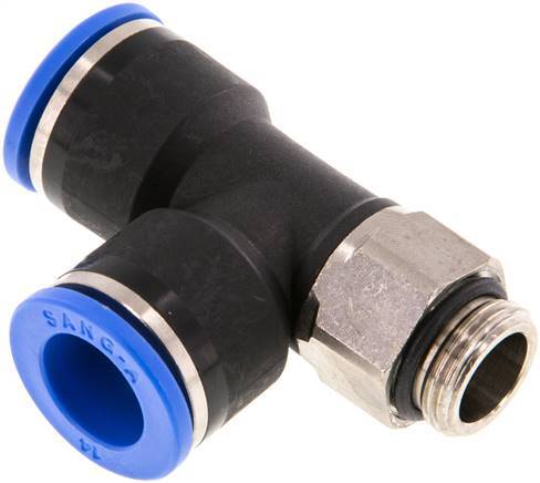 [F25HA] Raccord enfichable en T à angle droit 14mm x G3/8'' avec filetage mâle Laiton/PA 66 NBR orientable