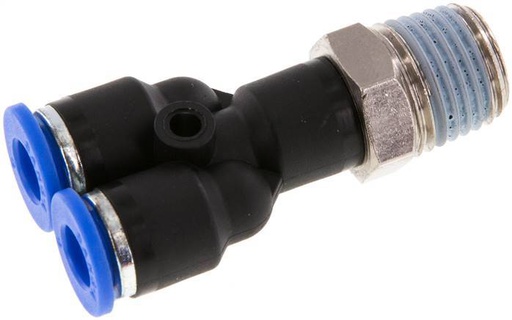 [F25HN] Racor rápido en Y de 6 mm x R1/4'' con rosca macho Latón/PA 66 NBR Giratorio