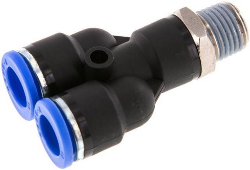 [F25HQ] Raccord enfichable en Y 10mm x R1/4'' avec filetage mâle Laiton/PA 66 NBR rotatif