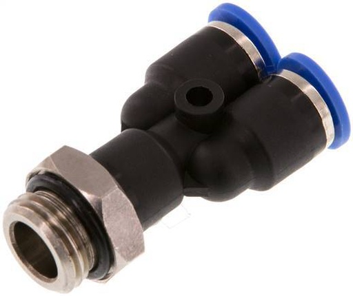 [F25J8] Raccord enfichable en Y 6mm x G1/4'' avec filetage mâle Laiton/PA 66 NBR Rotatif