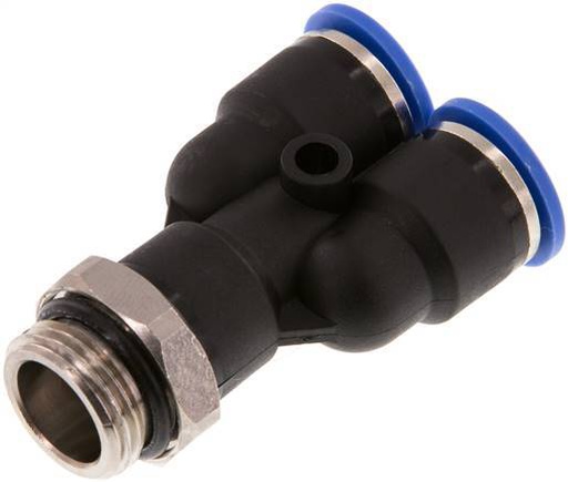 [F25JE] Raccord enfichable en Y 10mm x G3/8'' avec filetage mâle Laiton/PA 66 NBR Rotatif