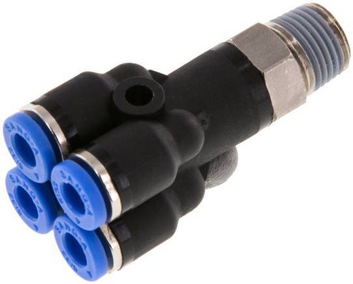 [F25JW] Racor rápido en Y de 4 mm x R1/8'' con rosca macho Latón/PA 66 NBR Giratorio