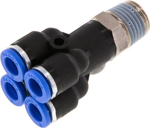 [F25JZ] Racor rápido en Y de 6 mm x R1/4'' con rosca macho Latón/PA 66 NBR Giratorio