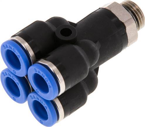 [F25K3] 6mm x G1/8'' 4-way Y Manifold Push-in Fitting with Male Threads Brass/PA 66 NBR Rotatable