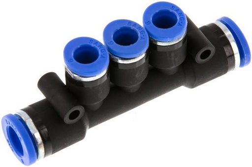 [F25P9] 6mm x 8mm 3-way Manifold Messing/PA 66 Insteekfitting NBR