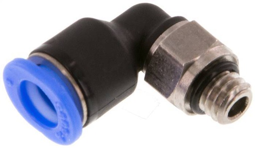[F25X2] Racor rápido de 6mm x M 6 90deg con rosca macho Latón/PBT NBR Manguito corto giratorio Diseño compacto