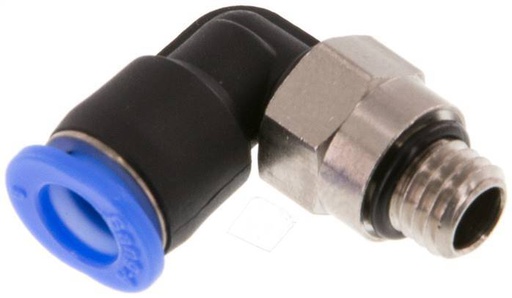 [F25X4] raccord enfichable coudé 6mm x M 7 90deg avec filetage mâle Laiton/PBT NBR Manchon court rotatif Design compact