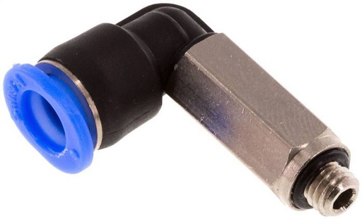 [F25XD] Raccord enfichable coudé 90° 6mm x M 5 avec filetage mâle Laiton/PBT NBR Manchon long rotatif Design compact