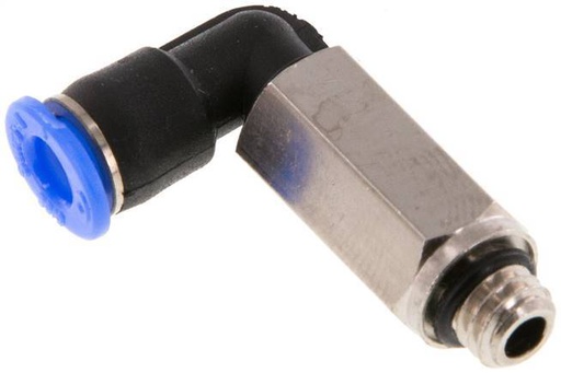 [F25XE] Raccord enfichable coudé 4mm x M 6 90deg avec filetage mâle Laiton/PBT NBR Manchon long rotatif Design compact