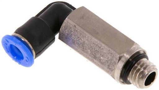 [F25XG] Raccord enfichable coudé 4mm x M 7 90deg avec filetage mâle Laiton/PBT NBR Manchon long rotatif Design compact