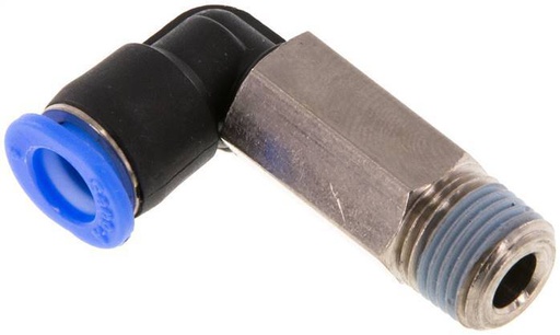 [F25XM] Racor de 6mm x R1/8'' 90deg con rosca macho Latón/PBT NBR Manguito largo Diseño compacto y giratorio