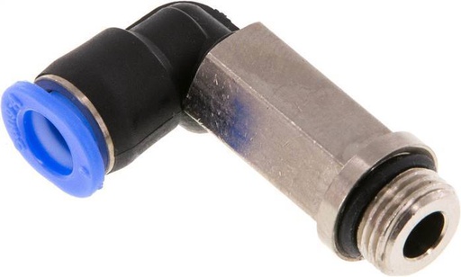[F25XN] Raccord enfichable coudé 90deg 6mm x G1/8'' avec filetage mâle Laiton/PBT NBR Manchon long rotatif Design compact