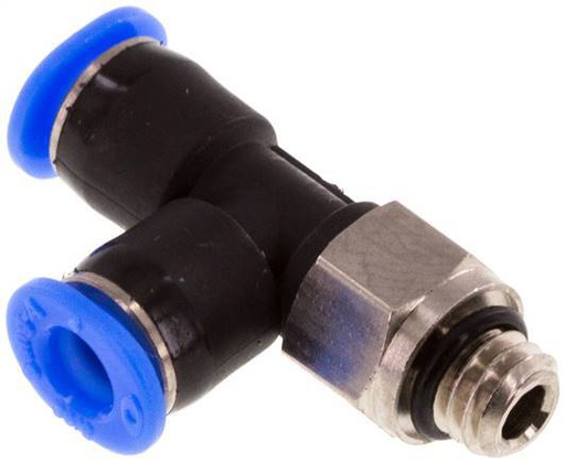 [F25YD] Racor en T de ángulo recto de 4mm x M 6 con rosca macho Latón/PBT NBR Giratorio Diseño compacto