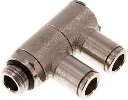 [F26CH] 8mm x G1/4'' 2-way Manifold Push-in Fitting with Male Threads Brass NBR Rotatable