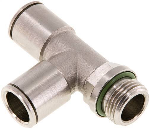 [F26EZ] 12mm x G3/8'' rechtwinkliges T-Stück Steckverschraubung mit Außengewinde Messing FKM drehbar