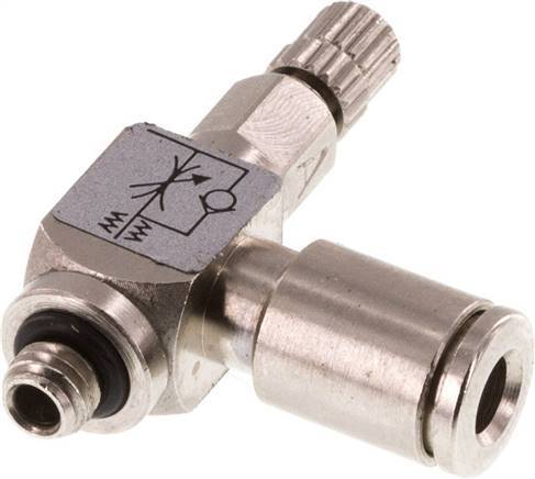 [F26NR] Válvula de control de flujo Codo Meter-In 4 mm - Tornillo moleteado de latón M5