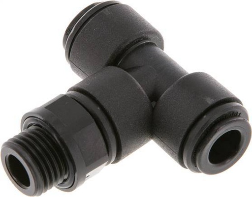 [F272J] 8mm x G1/4'' Inline Tee Push-in Fitting with Male Threads POM NBR FDA Rotatable