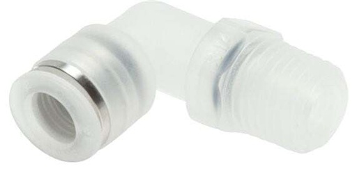 [F27BE] 6mm x R1/8'' 90deg Polypropylene (PP) Elbow Push-in Fitting with Male Threads EPMD/PTFE Rotatable