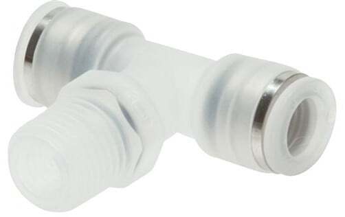 [F27CM] 4mm x R1/4'' Polypropylene (PP) Inline Tee Push-in Fitting with Male Threads EPMD FDA Rotatable