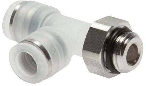 [F27EU] Racor en T en ángulo recto de 8mm x G1/4'' con rosca macho PA/acero inoxidable EPDM giratorio FDA