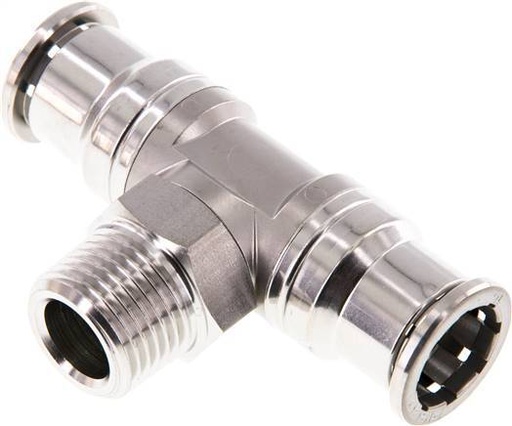 [F27JY] 16mm x R1/2'' Inline Tee Push-in Fitting with Male Threads Stainless Steel FKM Rotatable