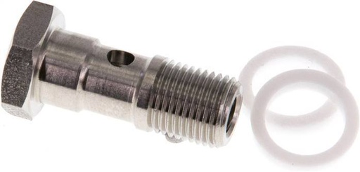 [F27KP] 1-way Stainless Steel Banjo Bolt with G1/8'' Male Threads PTFE