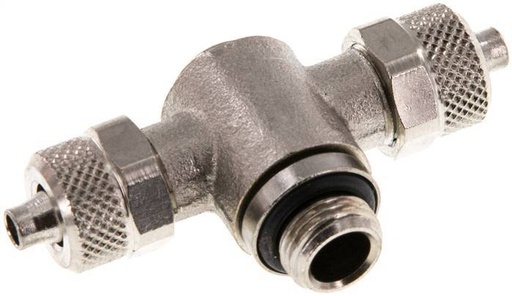 [F284S] Conector Latón Niquelado en T 6x4 & G1/8'' Rosca Macho Hexagonal Interior Giratoria