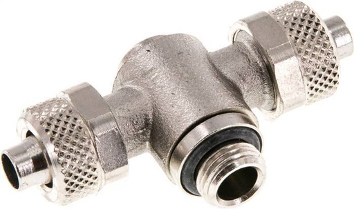 [F284T] Conector Latón Niquelado en T 8x6 & G1/8'' Rosca Macho Hexagonal Interior Giratoria