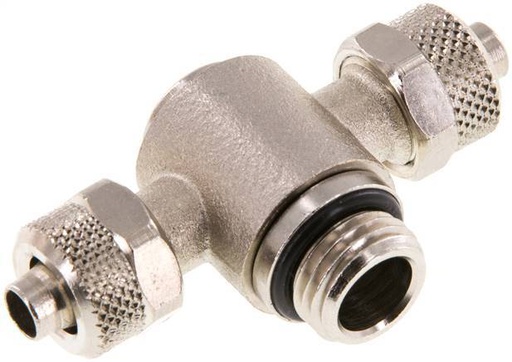 [F284V] Conector Latón Niquelado en T 8x6 & G1/4'' Rosca Macho Hexagonal Interior Giratoria