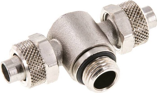 [F284W] Conector Latón Niquelado en T 10x8 & G1/4'' Rosca Macho Hexagonal Interior Giratoria