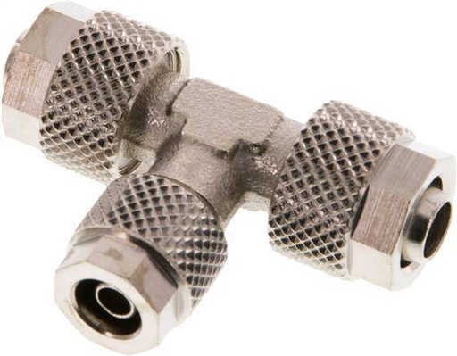 [F285J] Conector Latón Niquelado en T 8x6 & 6x4 de Rosca