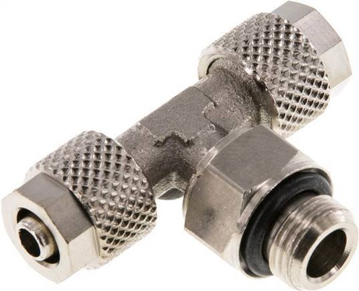 [F285S] 6x4 & G1/8'' Nickel plated Brass Tee Push-on Fitting with Male Threads Rotatable