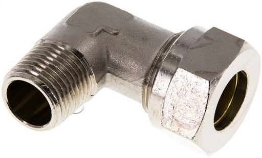 [F2A54] Raccord de coupe coude en laiton nickele 18L & R1/2'' à filetage mâle 65 bar ISO 8434-1