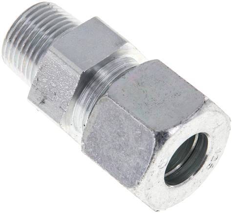 [F2A9P] Raccord de coupe droit en acier zingue 12S et R3/8'' avec filetage mâle 630 bar ISO 8434-1