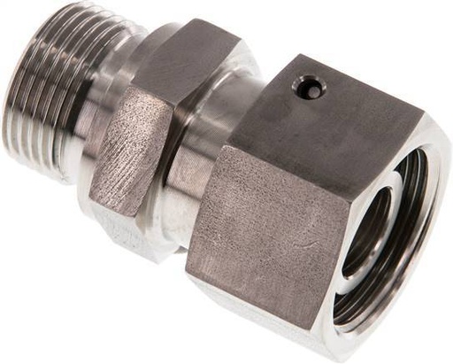 [F2AJG] Coupleur droit en acier inoxydable 16S & G1/2'' avec filetage mâle 400 bar Joint torique FKM Cône reglable ISO 8434-1