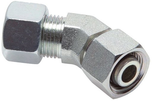 [F2BTT] Accesorio de corte en codo de 45 grados de acero inoxidable 10L con rótula 315 bar Cono de sellado con junta tórica FKM ajustable ISO 8434-1