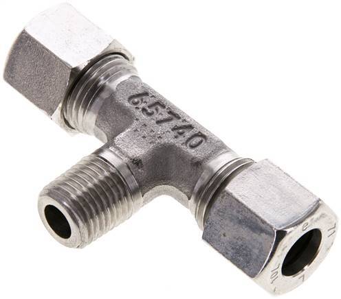 [F2BYF] Accesorio de corte en T de acero inoxidable 10L y R1/4'' con rosca macho 315 bar ISO 8434-1