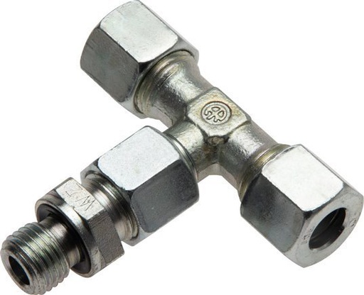 [F2BZM] Racor de corte en T de acero con forma de T 8L y M12x1,5 con rosca macho 315 bar ajustable ISO 8434-1