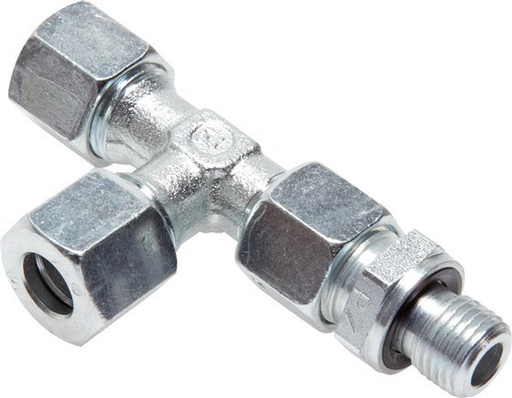 [F2CHX] 6L & M10x1 Zink Plated Steel Right Angle Tee Cutting Fitting with Male Threads 315 bar Adjustable ISO 8434-1