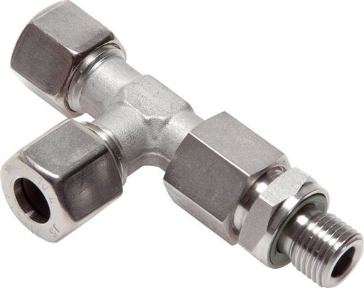 [F2CMZ] Raccord à compression en Te à angle droit 6L & G1/8'' en acier inoxydable avec filetage mâle 315 bar reglable ISO 8434-1