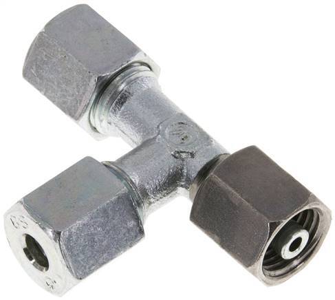 [F2CNT] 6S Racor en T en ángulo recto de acero cincado con barra giratoria 630 ajustable ISO 8434-1