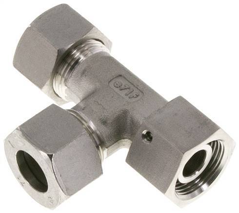 [F2CQJ] Accesorio de corte en T en ángulo recto de acero inoxidable 15L con rótula 315 bar FKM ajustable ISO 8434-1