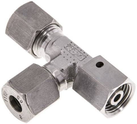 [F2CQS] Accesorio de corte en T en ángulo recto de acero inoxidable 8S con rótula 630 bar FKM ajustable ISO 8434-1