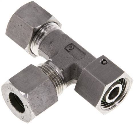 [F2CQU] Accesorio de corte en T en ángulo recto de acero inoxidable 12S con rótula 630 bar FKM ajustable ISO 8434-1