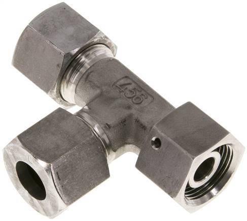 [F2CQV] Accesorio de corte en T en ángulo recto de acero inoxidable 14S con rótula 630 bar FKM ajustable ISO 8434-1